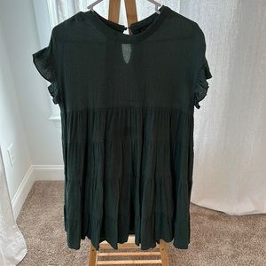 Flowy dark green dress.